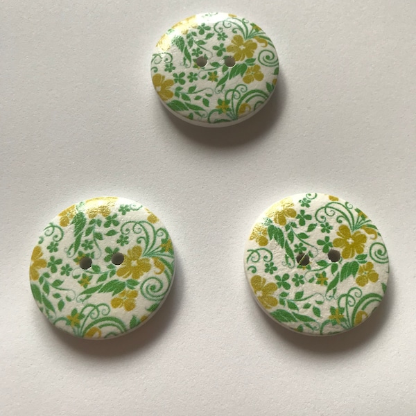 Wooden 2 hole Floral buttons 30 mm