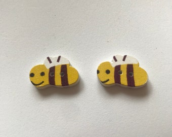 Wooden 2 hole Bumble bee and Lady bug buttons 18 mm