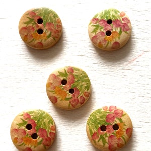 Boutons en bois - Forme ronde Taille : 10 mm Lot de 3 fleurs