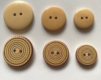 Wooden 2 hole Spiral motif buttons 20 mm, 25 mm, 30 mm