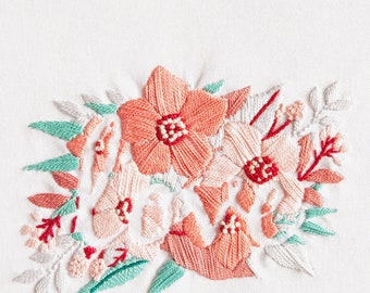Intermediated Embroidery Kit - love flowers with DMC Coton Perle Size 5( M ) stranded Embroidery Thread 15 metre skeins
