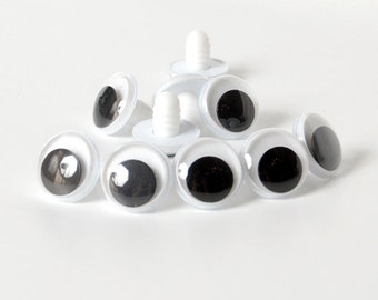 Googly di sicurezza mobili da 25 mm con occhi neri, 6 pezzi, con rondella di sicurezza