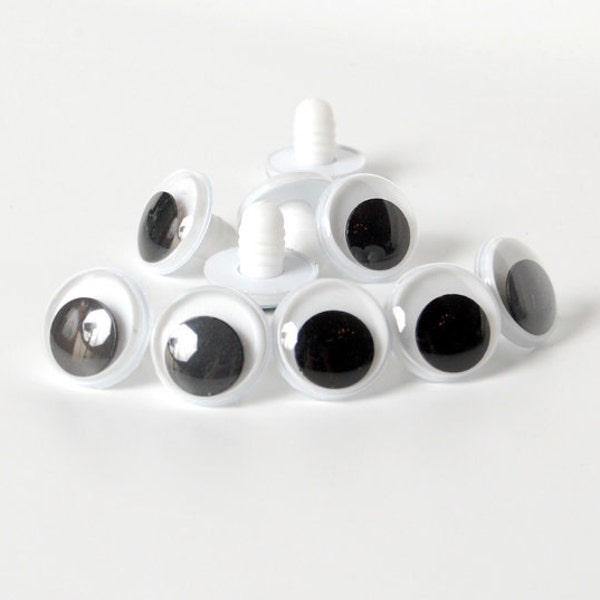 Safety Googly Moveable 25mm Black eyes 6 pc with safety washer