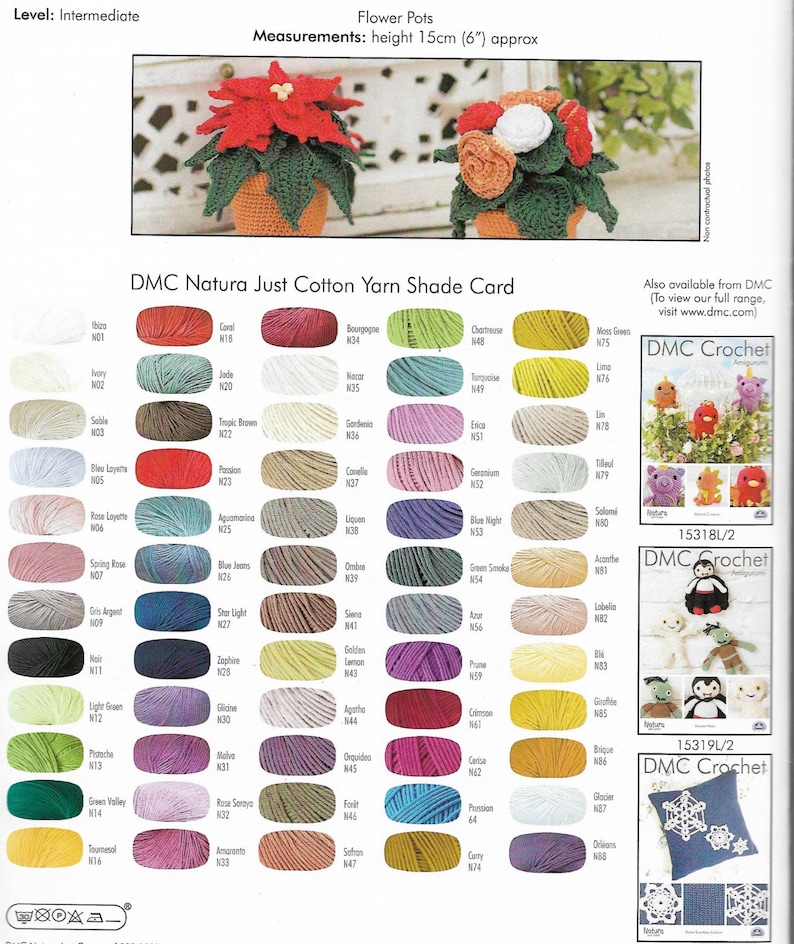 Instant Download Flower Pots Amigurumi Crochet Pattern only Natura Just cotton Yarn