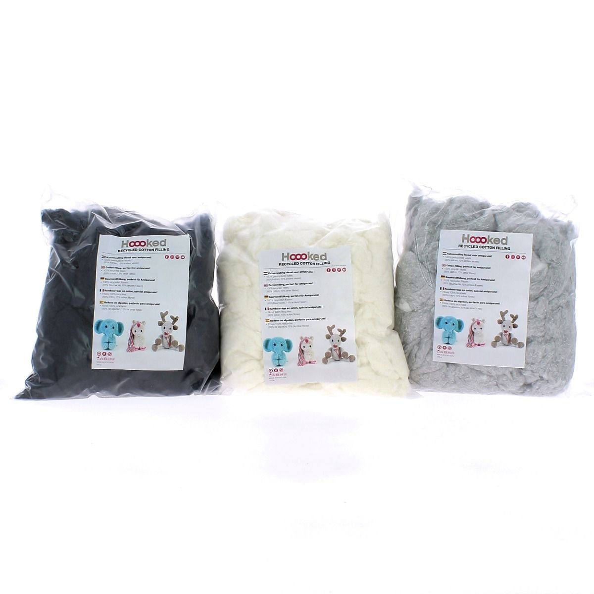 100% Recycled Fluffy Cotton Filling 250 Gr. Pearl, Storm and Cloud Colours  