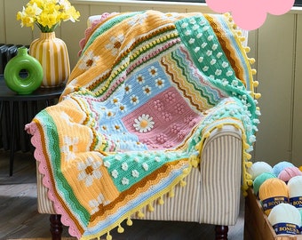 Crochet Along The Blossom & Buds Blanket with Bonus DK Yarn 15 balls Bundle free patterns and label