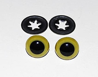 Safety Googly toy eyes Yellow  9 mm 6 pcs ( 3 pairs) with safety washer
