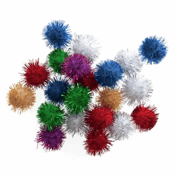 8 LARGE GLITTER POM POMS CHOICE OF COLOURS 
