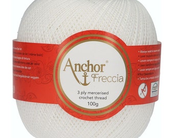 Anchor Freccia crochet cotton size 6, 8, 12, 16, 20, 25 100g balls White colour