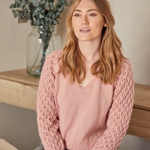 Rose Lace Sleeved Sweater knitting pattern only in DK yarn