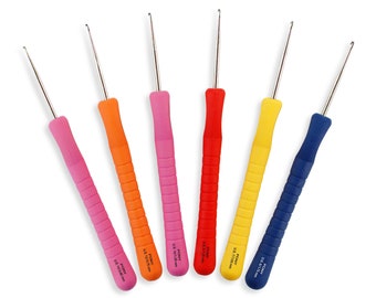 Aguja de crochet de fácil agarre con punta plana de acero de 14 cm, 0,6 mm, 0,75 mm, 1,25 mm