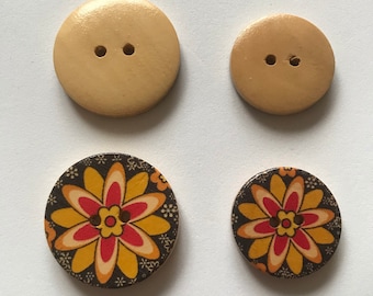 Wooden 2 hole Floral buttons 25 mm and 30 mm