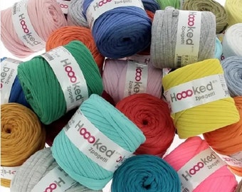 Mini bobbin of original Hoooked Zpagetti t-shirt yarn Blue shade colours