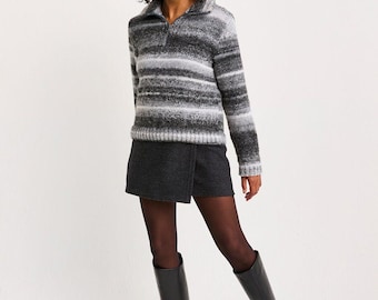 Padrão de tricô para suéter Quatz com gola zíper em Jewelspun com lã grossa Cópia em PDF