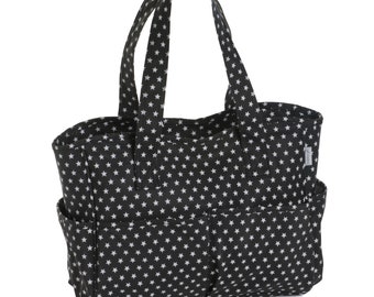 Bolsa Craft para punto y crochet PVC mate Negro con estrellas blancas