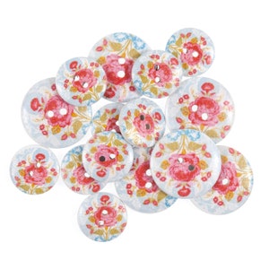 15 x Bottoni artigianali in legno con motivi floreali assortiti da 18 mm a 25 mm