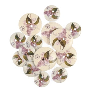 15 x Bottoni artigianali in legno con motivi floreali assortiti da 18 mm a 25 mm
