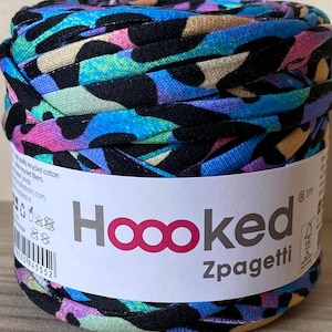 Hoooked Zpagetti t-shirt yarn Blue-grey-yellow-green shade printed-multicoloured super chunky 50g - approx 25m