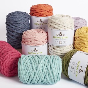 May include: Assortment of colorful cotton rope yarn balls, each labeled "D-M-C NOVA VITA RECYCLED COTTON".