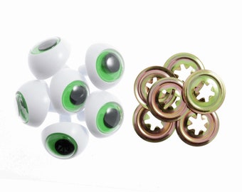 Safety Googly Frog's eyes Green  24mm 6 pcs ( 3 pairs) with safety washer