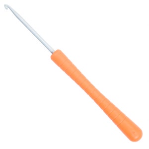 May include: Orange crochet hook with a silver metal hook.