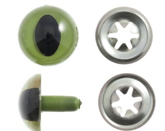 Safety Googly Cat's eyes Green  12mm and 15mm  6 pcs ( 3 pairs) with safety washer