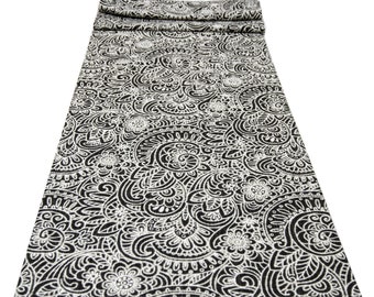 Table Runner in Black and White,  15 X 60 Modern Table Runner with White Floral on Black,  Unlined Black and White Table Scarf