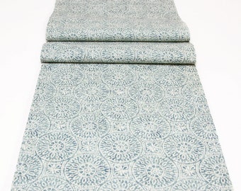 Table Runner in Blue Green Print, Reversible Table Runner in Tibet Print,  14 x 48  Reversible Farmhouse Runner