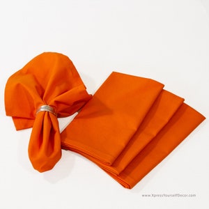 Orange Napkins in a Set of Four, 18 x 18 Solid Orange Cotton Napkins With Mitered Hem