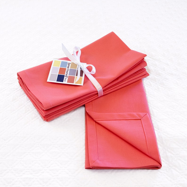 Coral Cotton Napkins Set of Four, 18 x 18 Inch Coral Napkins with Mitered Corners, Special Event Napkins in Coral image 2