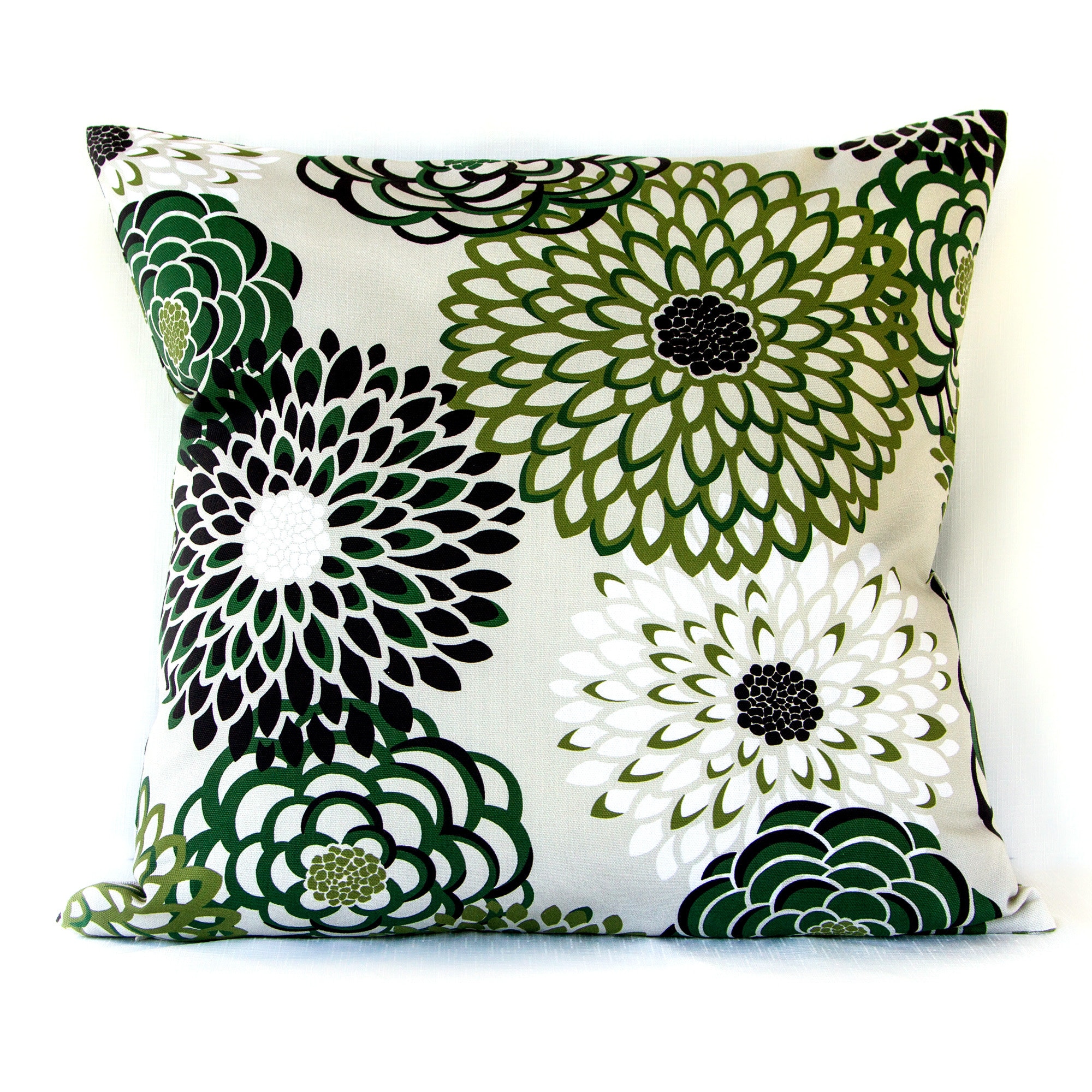 Pillow Cover in Green Black and White Floral Print Floral Etsy