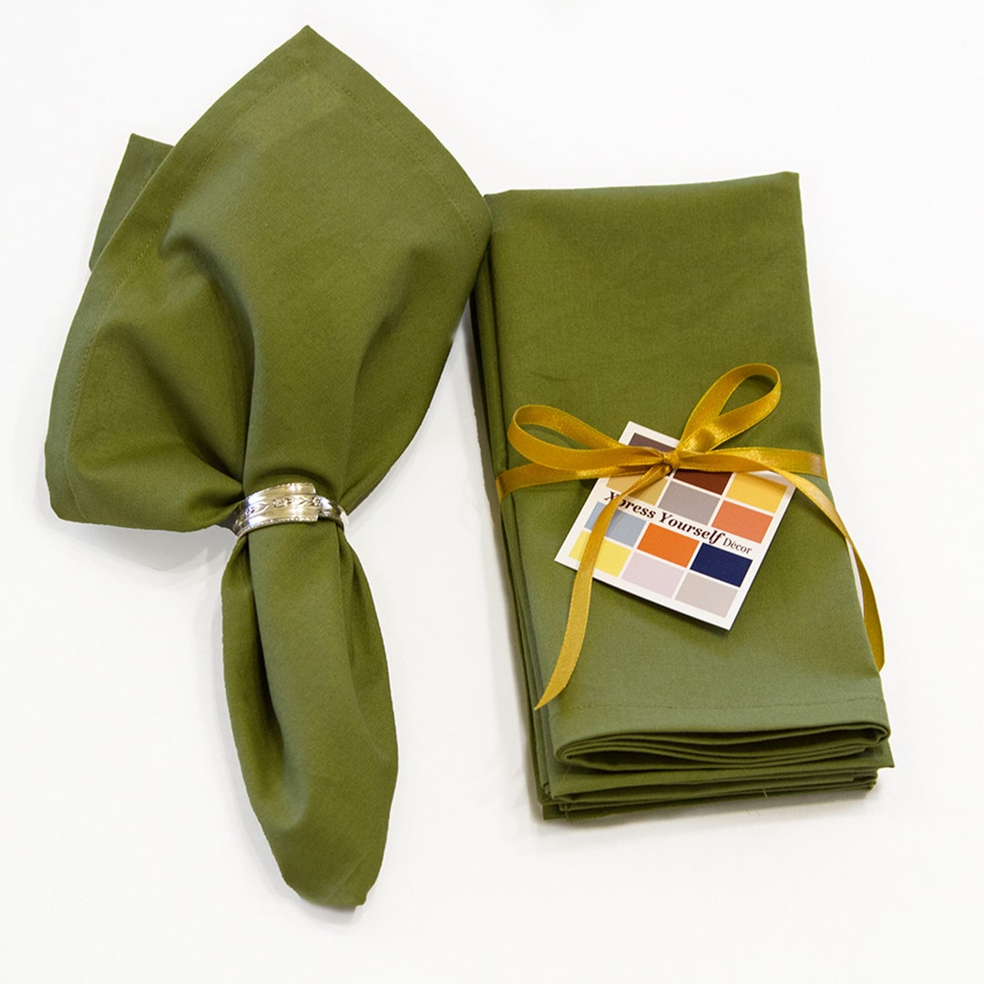 Olive Green Cotton Napkins Set of Four, 18 X 18 Olive Green Napkins