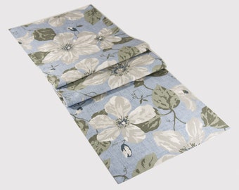 Table Runner in Modern Floral Print, White Gray and Blue Table Scarf, Runner for Smaller Tables