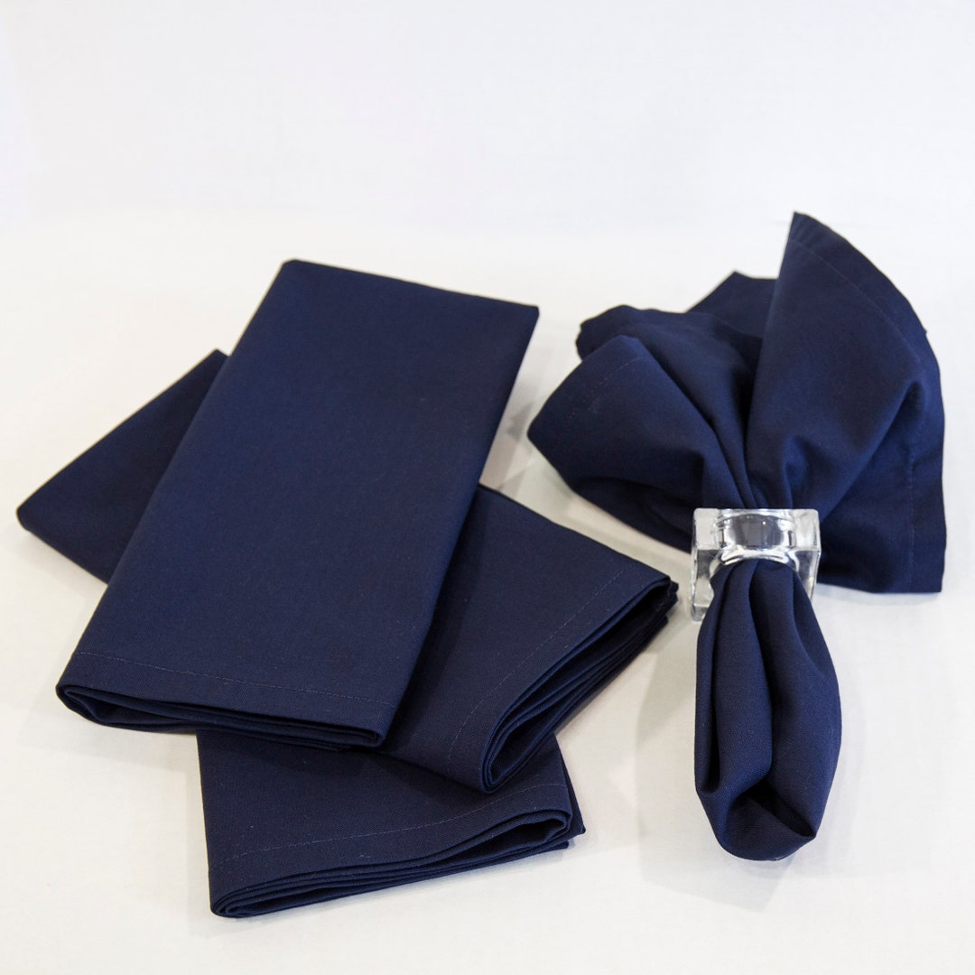 Navy Blue Cotton Napkins Set of Four, 18x18 Inch Navy Blue Napkin Set With Mitered Corners