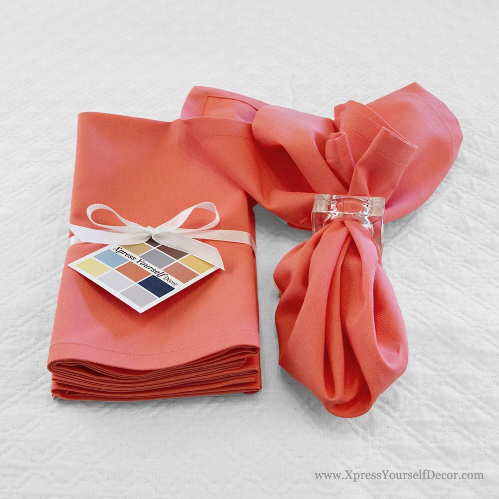 Coral Cotton Napkins Set of Four 18 x 18 Inch Coral Napkins Etsy