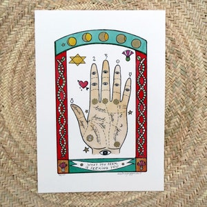 Rumi quote art print, hand retouched with golden ink, palmistry reading inspiration, tarot inspired, boho style, limited edition art print