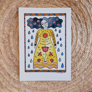 Formato A3, stampa di alta qualità, citazione motivazionale, grigio, giallo e arancione, illustrazione simbolica, arredamento boho.