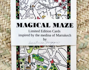 Magical maze, Marrakech medina inspired  Art greetings cards, Stationery set, Cards for friends, Pen drawing cards, Souvenir postcards