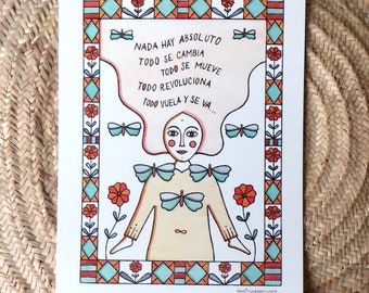 High quality digital print, Printed in Italy, Frida inspirational quote, Contemporary illustration, Folk art inspiration.