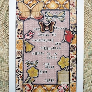 Stampa digitale Fine Art, dettagli in oro, disegni a penna, poesie di Rumi, decorazioni murali in collage, carta per origami giapponese, stampa di citazioni ispiratrici