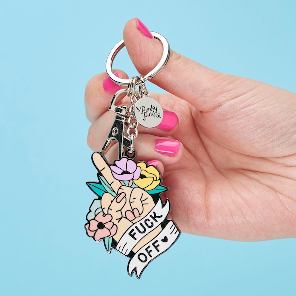 F*ck off Floral Enamel Keyring// Punky Pins Key Chain // Swearing, rude keyring // Swearing gifts