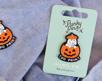 Halloween Dog Pumpkin Enamel Pin, Cute Pupkin Jack O Lantern, Dog Lover Gift