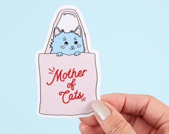 Mother Of Cats Vinyl Sticker // Large laptop sticker // Macbook decal // Cat in a bag sticker // Cat Mom