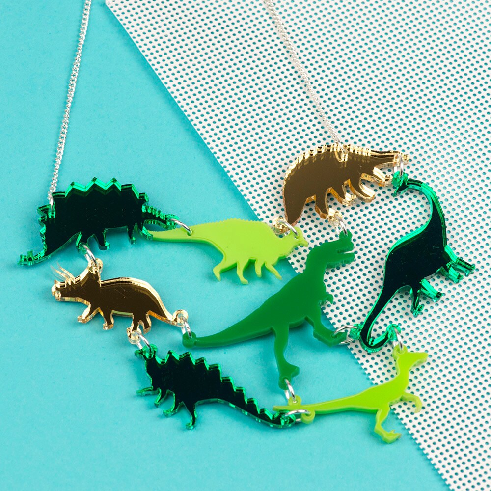 Dinosaur Necklace // Green OR Pink Mirror Acrylic Dinosaur Etsy UK