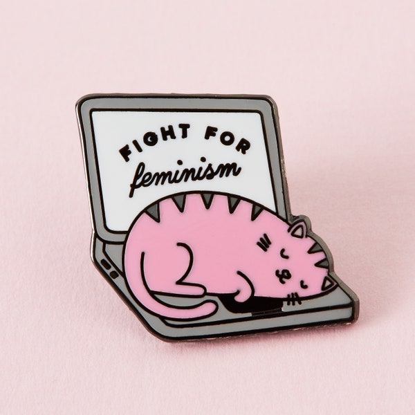 Fight For Feminism - Hard Enamel Pin Punky Pins // Cat pin badge // Laptop cat, feminist pins // cat jacket pins and badges