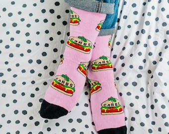 Carbs Organic cotton socks // Fun Socks // Gift Socks // Fast Food socks // Burger Socks // Secret Santa // Novelty Socks