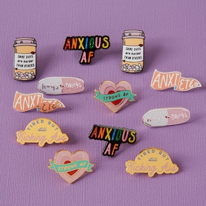 ANXIOUS AF glitter enamel pin // Anxious pin // Anxiety pin badge, mental health pin image 3