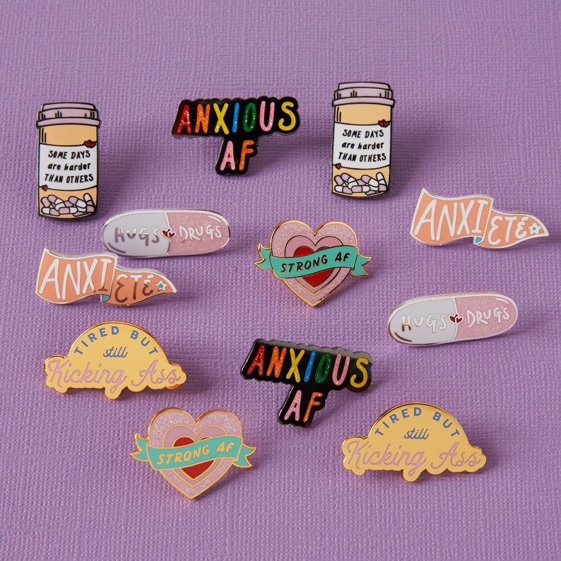 ANXIOUS AF glitter enamel pin // Anxious pin // Anxiety pin badge, mental health pin image 3