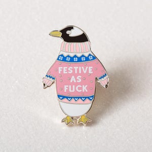 Festive AF Penguin Enamel Pin // Penguin in a a jumper // Christmas Pin //