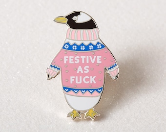 Pin de esmalte de pingüino festivo, jersey navideño, 35 mm